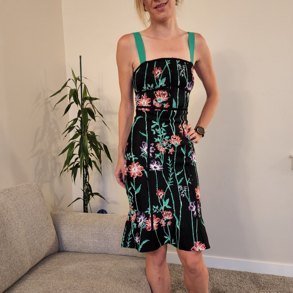 BCBGMAXAZRIA Floral Flared Dress